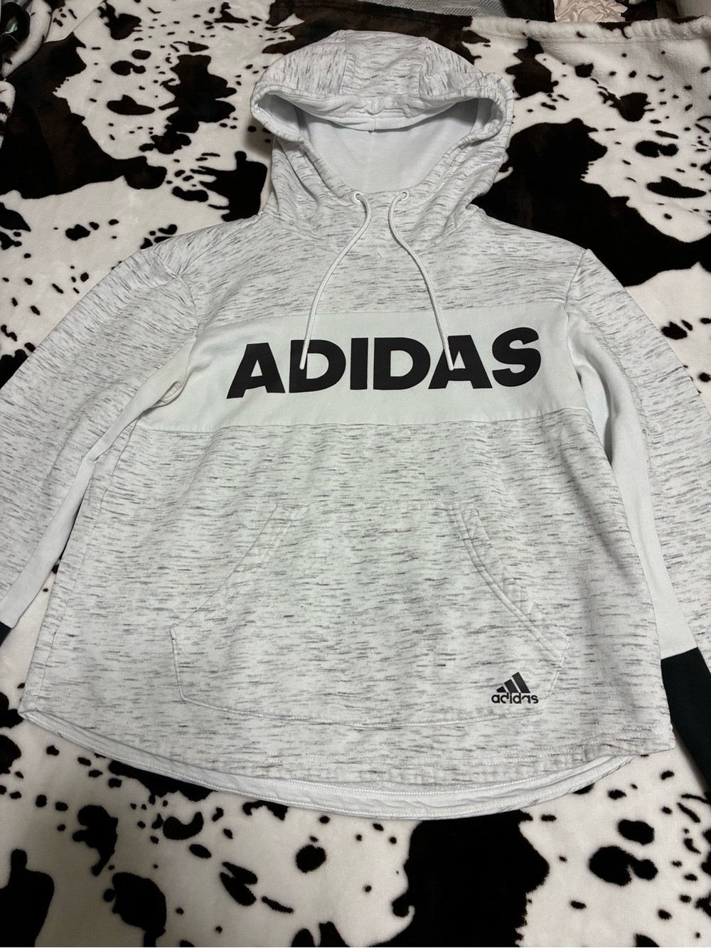 Adidas White Heather Pullover Hoodie with Black Logo